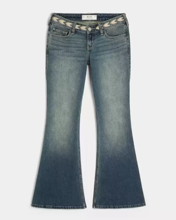 Ultra Low-Rise Medium Wash Broderade Flare Jeans Ultra Low-Rise Medium Wash Broderade Flare Jeans