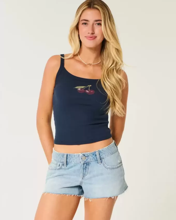 Ultra Low-Rise Ripped Medium Wash Mini jeansshorts