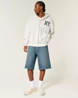 Under-knä Dark Wash Super Baggy jeansshorts