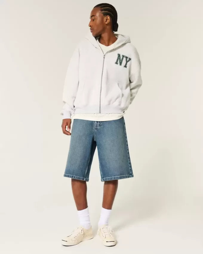 Under-knä Dark Wash Super Baggy jeansshorts