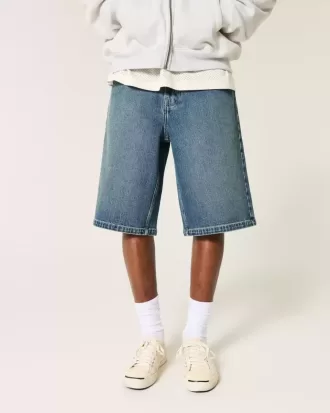 Under-knä Dark Wash Super Baggy jeansshorts