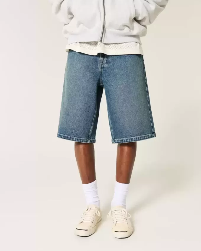 Under-knä Dark Wash Super Baggy jeansshorts