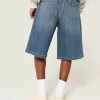 Under-knä Dark Wash Super Baggy jeansshorts