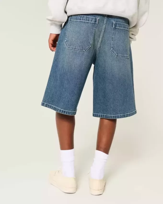 Under-knä Dark Wash Super Baggy jeansshorts
