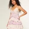 V-ringad Ruffled Tier Babydoll Miniklänning