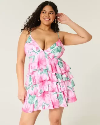 V-ringad Ruffled Tier Babydoll Miniklänning V-ringad Ruffled Tier Babydoll Miniklänning