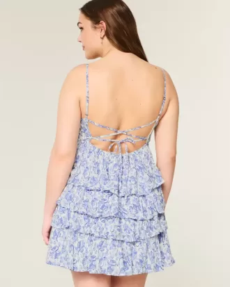 V-ringad Ruffled Tier Babydoll Miniklänning