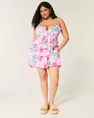 V-ringad Ruffled Tier Babydoll Miniklänning V-ringad Ruffled Tier Babydoll Miniklänning
