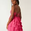 V-ringad Ruffled Tier Babydoll Miniklänning