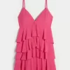 V-ringad Ruffled Tier Babydoll Miniklänning