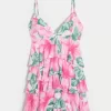 V-ringad Ruffled Tier Babydoll Miniklänning V-ringad Ruffled Tier Babydoll Miniklänning