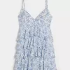 V-ringad Ruffled Tier Babydoll Miniklänning