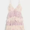 V-ringad Ruffled Tier Babydoll Miniklänning
