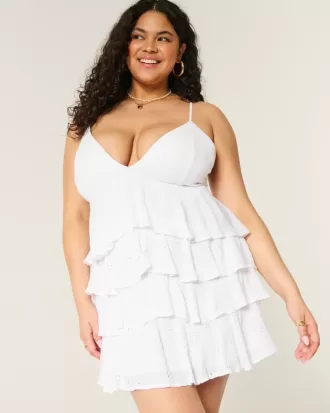 V-ringad volang Babydoll Miniklänning V-ringad volang Babydoll Miniklänning