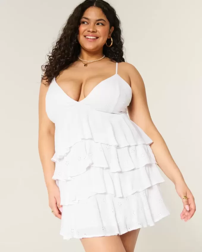 V-ringad volang Babydoll Miniklänning