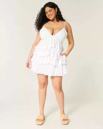 V-ringad volang Babydoll Miniklänning V-ringad volang Babydoll Miniklänning