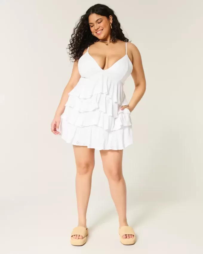 V-ringad volang Babydoll Miniklänning