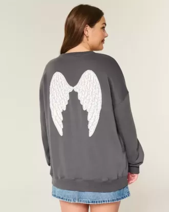 Överdimensionerad Angel Wings Graphic Crew Sweatshirt