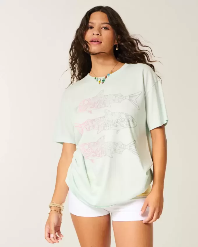 Överdimensionerad Fish Graphic Tee Överdimensionerad Fish Graphic Tee
