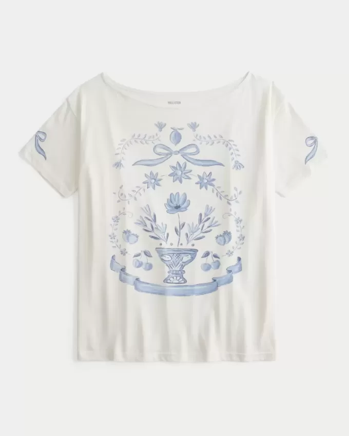 Överdimensionerad off-the-shoulder grafisk t-shirt Överdimensionerad off-the-shoulder grafisk t-shirt
