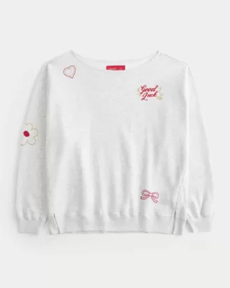 Överdimensionerad off-the-shoulder grafisk tröja för månnyåret