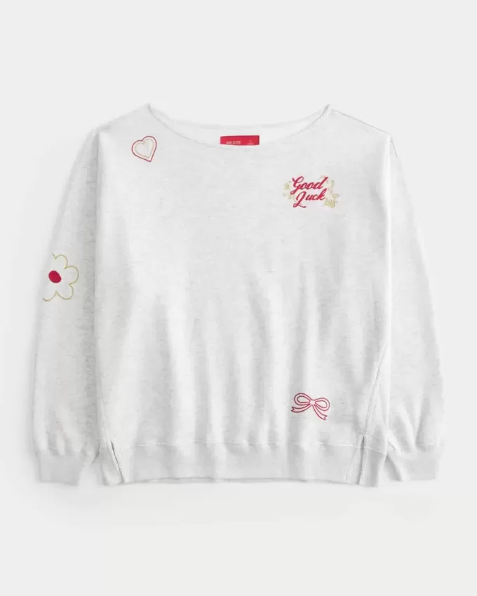 Överdimensionerad off-the-shoulder grafisk tröja för månnyåret Överdimensionerad off-the-shoulder grafisk tröja för månnyåret