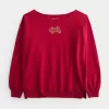 Överdimensionerad off-the-shoulder grafisk tröja för månnyåret Överdimensionerad off-the-shoulder grafisk tröja för månnyåret