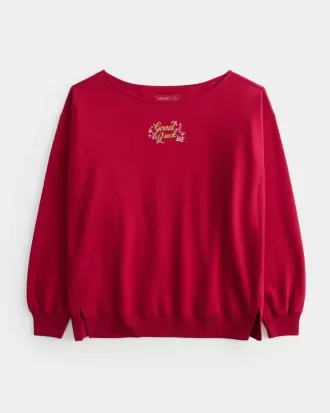 Överdimensionerad off-the-shoulder grafisk tröja för månnyåret