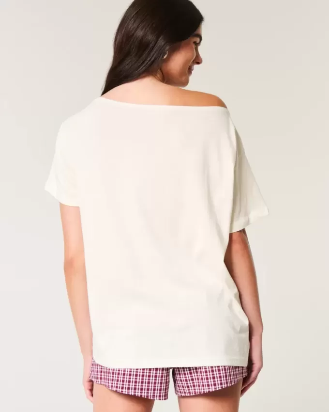 Överdimensionerad off-the-shoulder Snoopy grafisk t-shirt Överdimensionerad off-the-shoulder Snoopy grafisk t-shirt