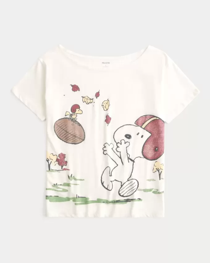 Överdimensionerad off-the-shoulder Snoopy grafisk t-shirt Överdimensionerad off-the-shoulder Snoopy grafisk t-shirt