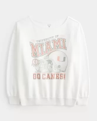 Överdimensionerad off-the-shoulder University of Miami grafisk tröja