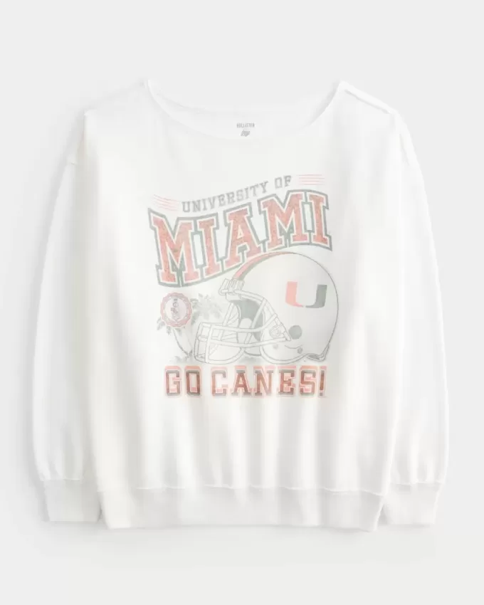 Överdimensionerad off-the-shoulder University of Miami grafisk tröja Överdimensionerad off-the-shoulder University of Miami grafisk tröja