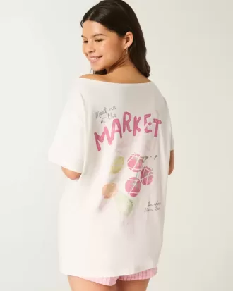 Överdimensionerad Off-the-Soulder Farmers Market grafisk t-shirt