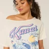 Överdimensionerad Off-the-Soulder Kauai grafisk t-shirt Överdimensionerad Off-the-Soulder Kauai grafisk t-shirt