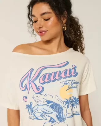 Överdimensionerad Off-the-Soulder Kauai grafisk t-shirt