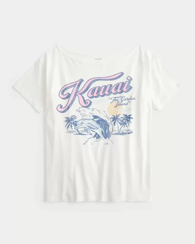 Överdimensionerad Off-the-Soulder Kauai grafisk t-shirt Överdimensionerad Off-the-Soulder Kauai grafisk t-shirt
