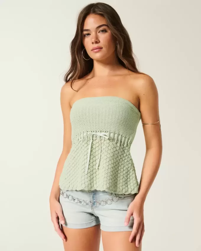 Virkad axelbandslös tröja Tube Top Virkad axelbandslös tröja Tube Top