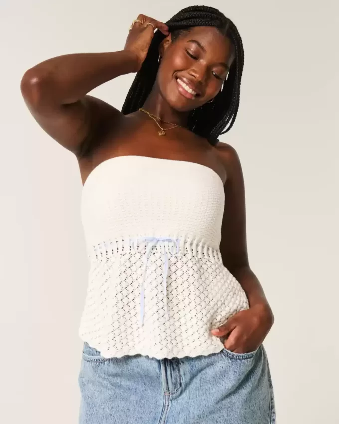 Virkad axelbandslös tröja Tube Top Virkad axelbandslös tröja Tube Top