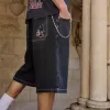 Washed Black Cat Graphic Super Baggy jeansshorts