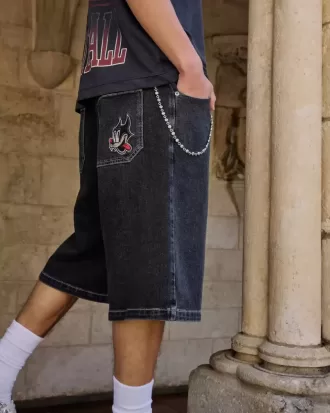Washed Black Cat Graphic Super Baggy jeansshorts