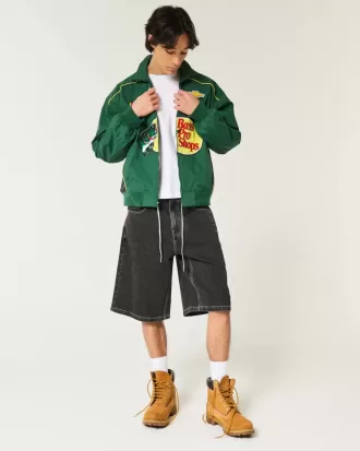 Washed Black Cat Graphic Super Baggy jeansshorts