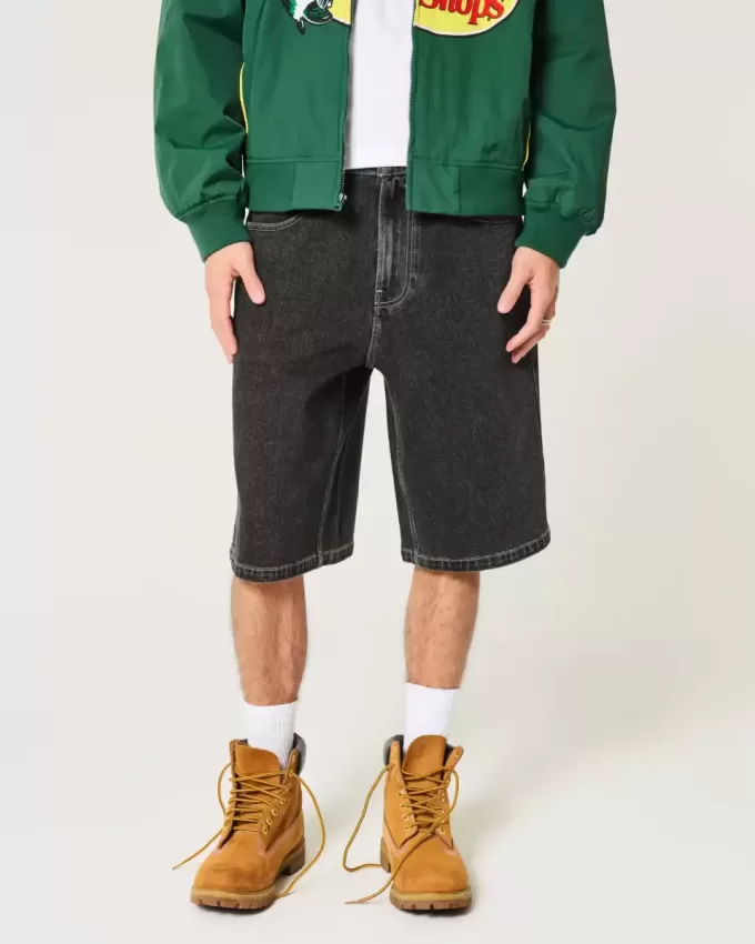Washed Black Cat Graphic Super Baggy jeansshorts
