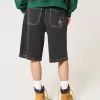 Washed Black Cat Graphic Super Baggy jeansshorts