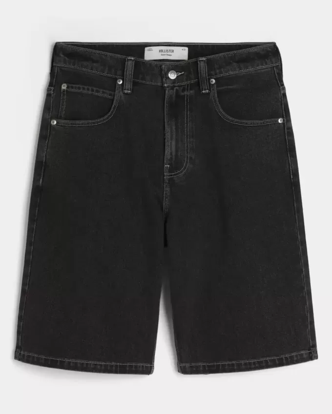 Washed Black Cat Graphic Super Baggy jeansshorts