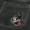Washed Black Cat Graphic Super Baggy jeansshorts