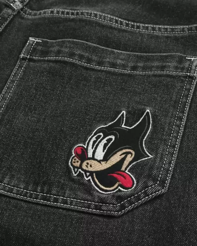 Washed Black Cat Graphic Super Baggy jeansshorts