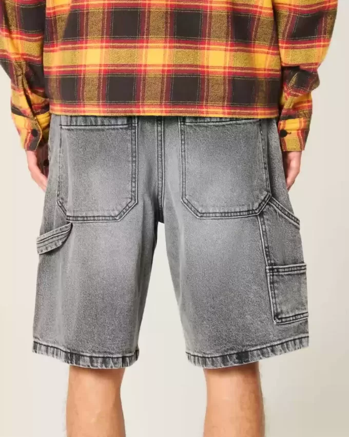 Washed Black Denim Baggy Painter Shorts Washed Black Denim Baggy Painter Shorts
