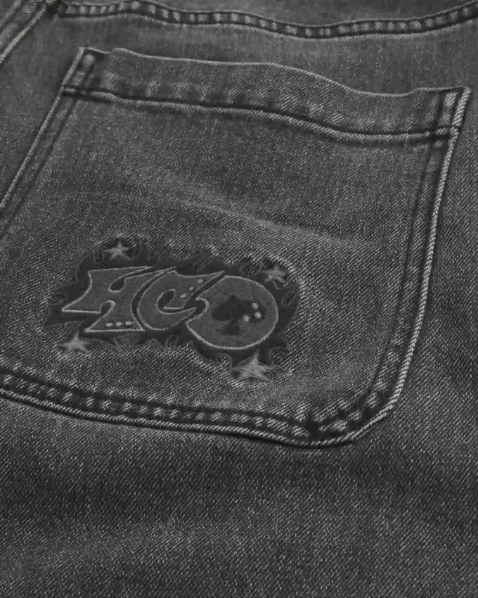 Washed Black Logo Graphic Baggy Jeans Washed Black Logo Graphic Baggy Jeans