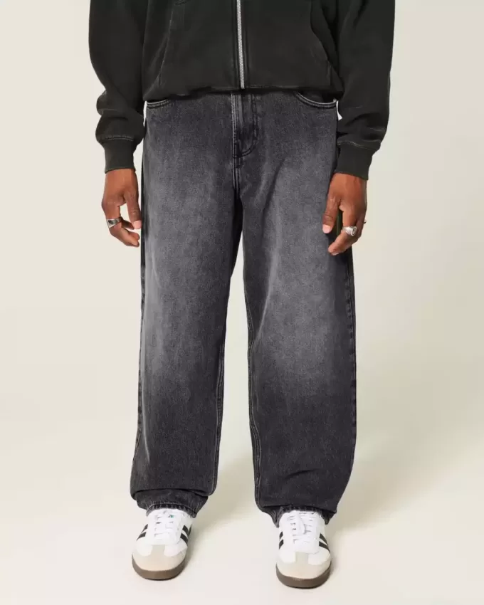 Washed Black Logo Graphic Skater Baggy Jeans Washed Black Logo Graphic Skater Baggy Jeans
