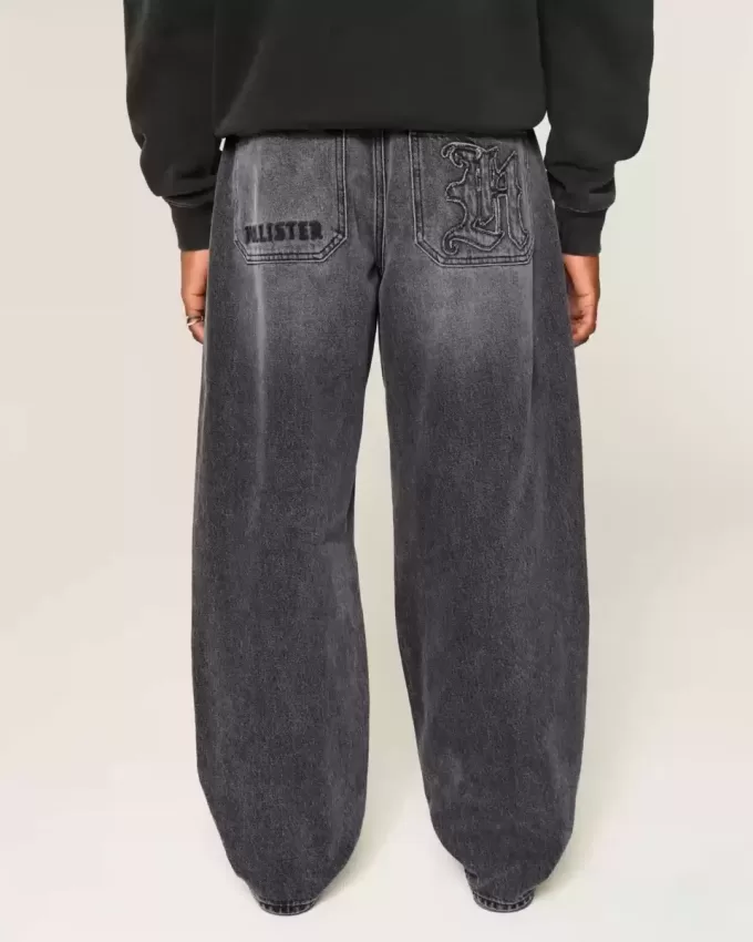 Washed Black Logo Graphic Skater Baggy Jeans Washed Black Logo Graphic Skater Baggy Jeans